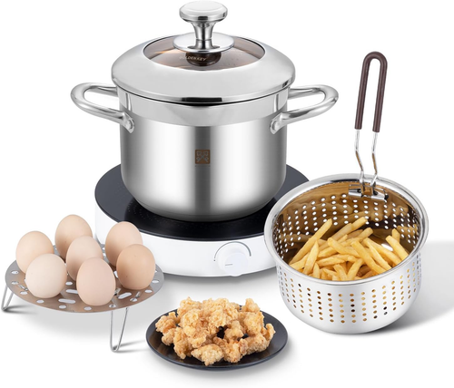Olla Freidora 4 2Qt Acero Inoxidable Cesta y Tapa Ideal Cocina Camping Multiuso - Bild 10 von 12
