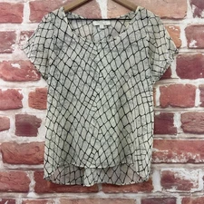 Anthropologie Olive & Oak Top Womens Large Cream Black Abstract Popover Shirt