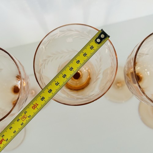 Vintage Blush Pink Crystal Wine Glasses Etched Barware Goblets Set of 5 - Foto 5 di 7