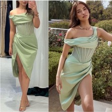 House of CB Lulu Pistachio Asymmetric Drape Midi Corset Dress XS