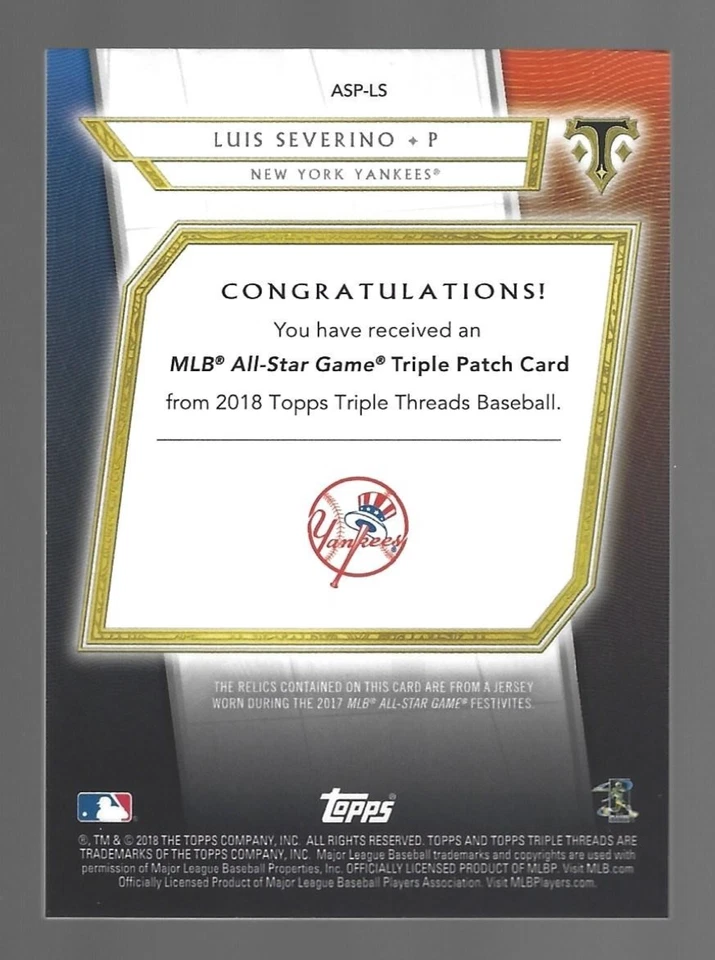 Luis Severino 2018 Topps Triple Treads All Star Patches Triple Patch 8/9 💲 Foto 3 de 3