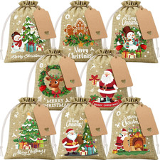 24Pcs Christmas Burlap Gift Bags with Drawstring, 5X7In Christmas Linen Treat Ba