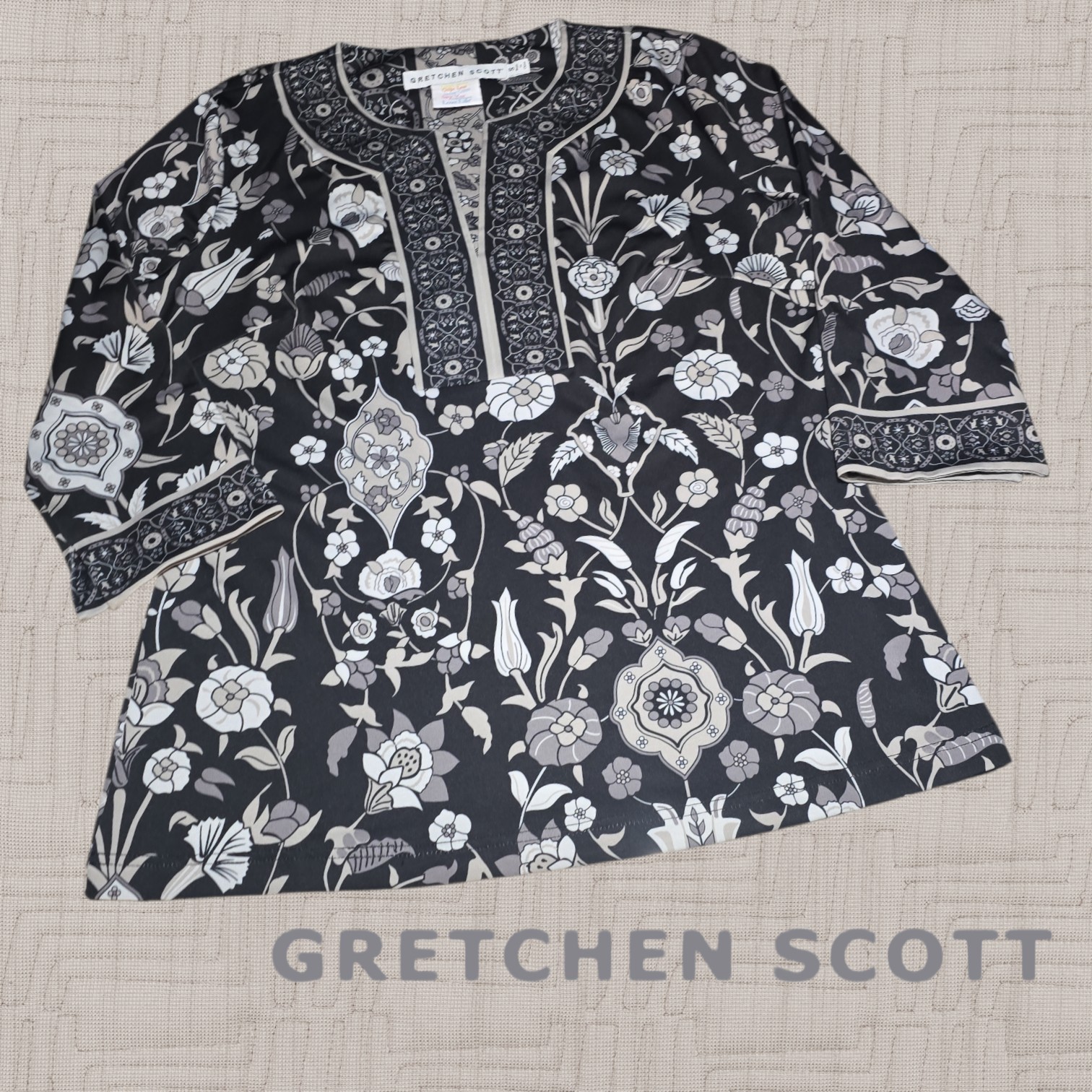 Gretchen Scott Topkapi Jersey Split Neck Tunic Fl… - image 1