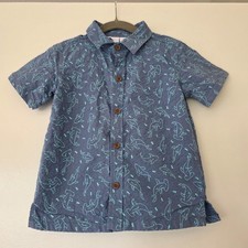 Tommy Bahama Boy's Seersucker Shirt Sharks Hawaiian Short Sleeve Size 4T Cotton
