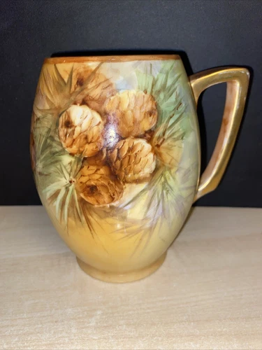 VINTAGE ROSENTHAL Bavaria Hand Painted Large Pine Tree W/ Cones Mug Signed