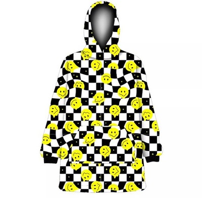 Melt Happy Faces Geometry Checker Print Fleece Oversize Pullover Decke Hoodie