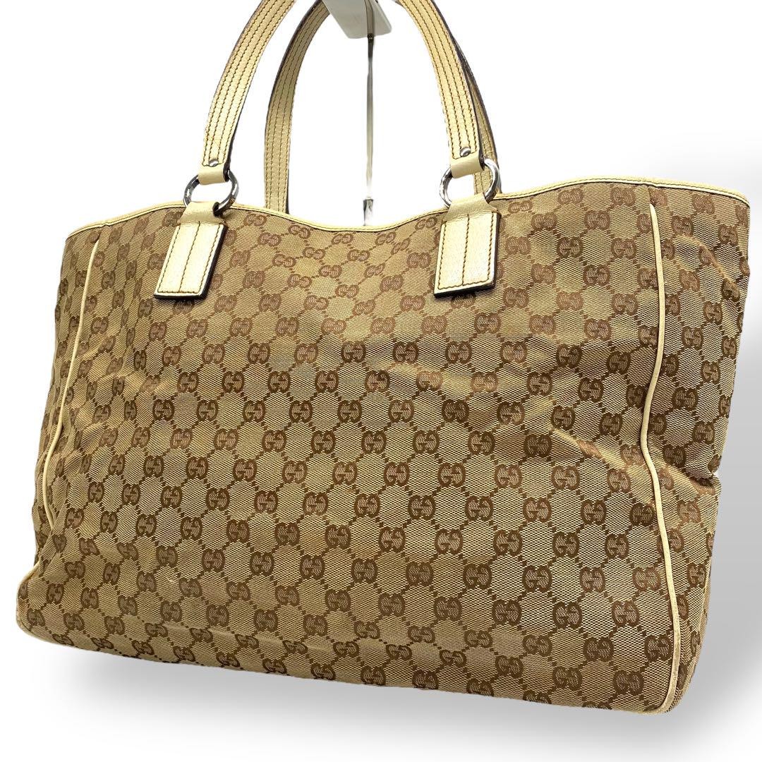 Gucci GG Canvas Leather Tote Bag in Beige A4 Size Brand New