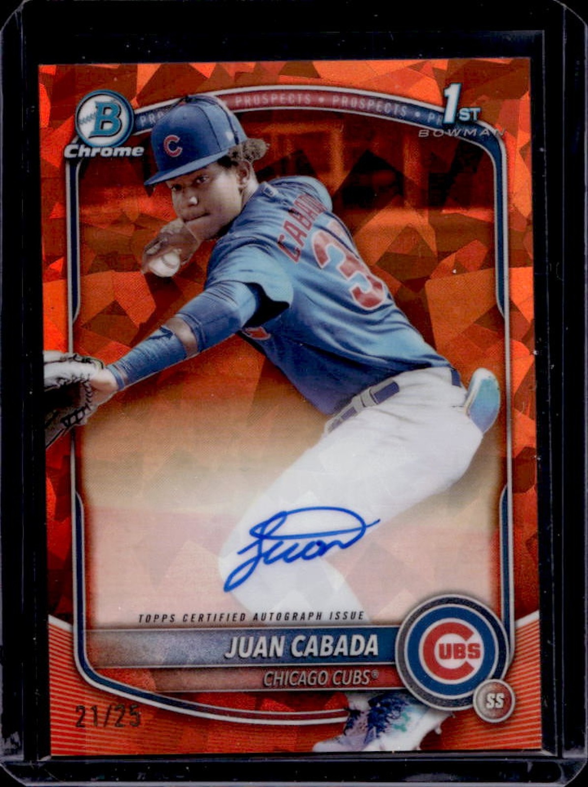 2025 Bowman Chrome Sapphire Juan Cabada Auto Orange Refractor 1st #21/25