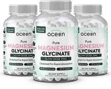 3 Pack Organics Ocean Pure Magnesium Glycinate Low Dose Zinc Chelated 90 Capsule