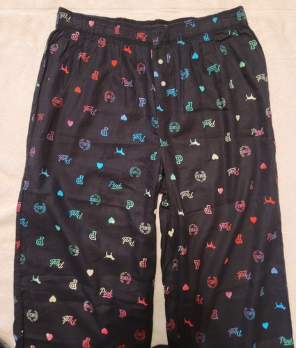 Victoria's Secret Pyjama Schlafhose PINK mehrfarbig Logo Hund schwarz Baumwolle M - Bild 3 von 6