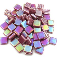 50 Tiles - 12 mm Iridescent Raspberry Purple Glass Square Mosaic Tile Pieces