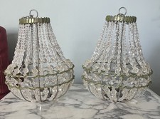Par de candelabros colgantes vintage cristal prismas semilla cuentas vela luz té