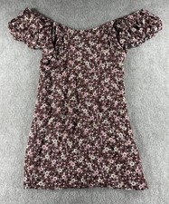 Altar’d State Smocked Boho Mini Dress Brown Floral Cottagecore Puff Sleeve S