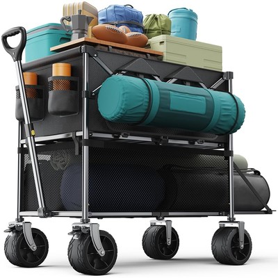 Collapsible Wagon Double Decker,Wagons Carts Foldable,Heavy Duty Wagon Campin...