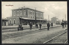 Neuoffingen, Bahnhof von der Gleisseite, Ansichtskarte 1911 