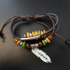 Lucy Personalized Boho Bracelet Leather Stack Hippie Indie Name Green Sparkle