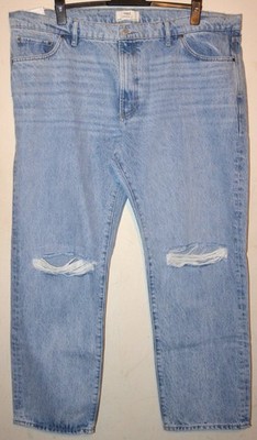 HERREN M&S STRAIGHT LEG RIPPED VINTAGE WASH DENIM JEANS GR. W44 L31 SOFT BLAU