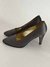 Vintage Classic CHANEL Grey Gray Satin Quilted Heels Shoes Pumps Size6.5