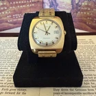 Vintage Timex Electronic Quartz Date Gold Tone Cushion Case on Speidel Band