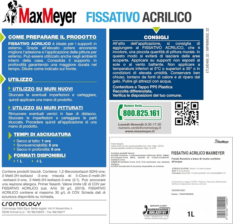 Fissativo All'Acqua per Interni Ed Esterni Acrilico TRASPARENTE 1 L - Immagine 2 di 4