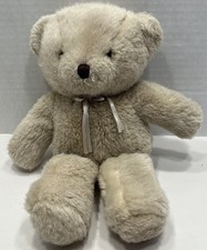 VTG Dakin Plush Beige Teddy Bear W/Pink Blue Satin Ribbons Stuffed Animal 1990