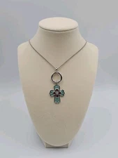 James Avery Retired La Rosa Enamel Cross Pendant 24" Circlet Changeable Necklace