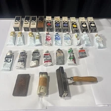 17 Vintage Speedball & Shiva Block Printing Ink Lot + Brayer, brushes & Tools