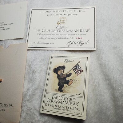R. John Wright The Clifford Berryman Bear w/Box and COA. Limited