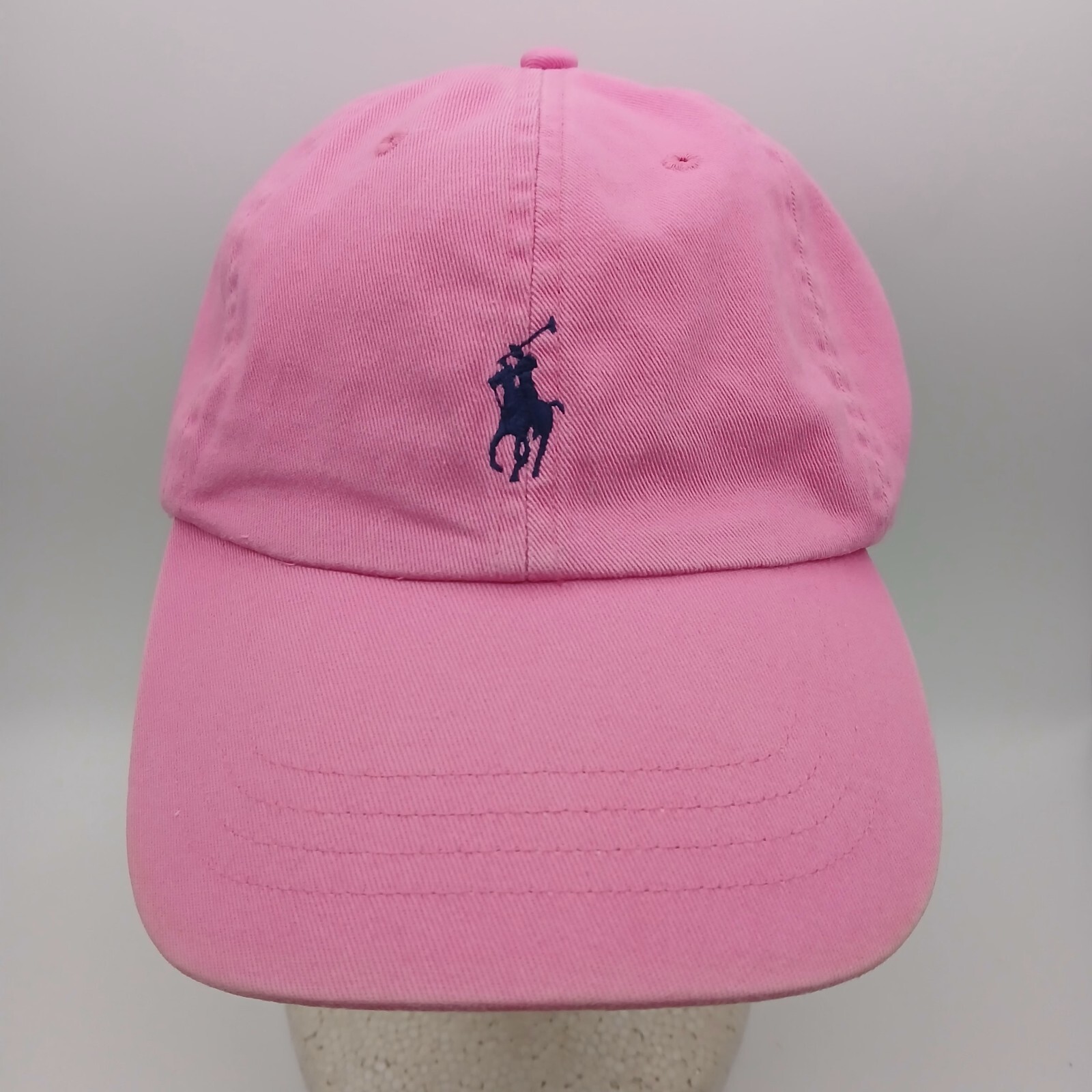 Cappello berretto Polo Ralph Lauren rosa blu pony logo e scritta cinturino in pelle fibbia posteriore