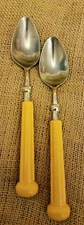 Set of 2 Oxford Hall Spoon Fashion Ware Yellow Handle Flatware Silverware 7"