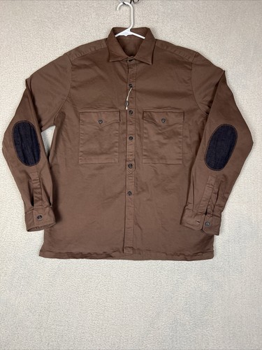 GMF Mens Casual Button Down Shirt Size X-Large Sleeves Patch Solid Brown Pocket