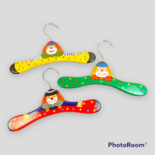 ZM Int'l 2001 Hand Painted Wooden Hangers Children's Kids Clowns Lot Of 3