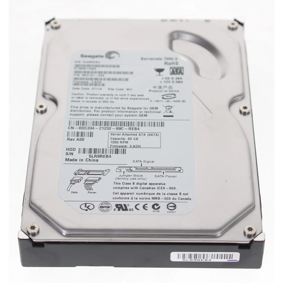 Dell DC334 80GB SATA 3Gb 7200RPM 3.5" Hard Drive ST3808110AS 9BD131-033 w60 - Image 2 of 2