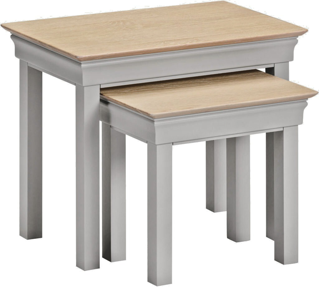 Bordeaux Nest of 2 Tables Pebble Grey and Oak Shabby Chic, Fully Assembled
