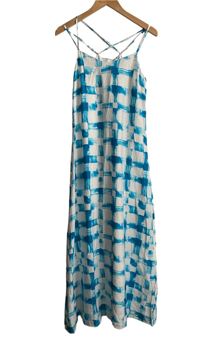 armani exchange maxi dress ARMANI EXCHANGE Brushstroke Grid Turquoise Maxi Summer Dress Women Size S