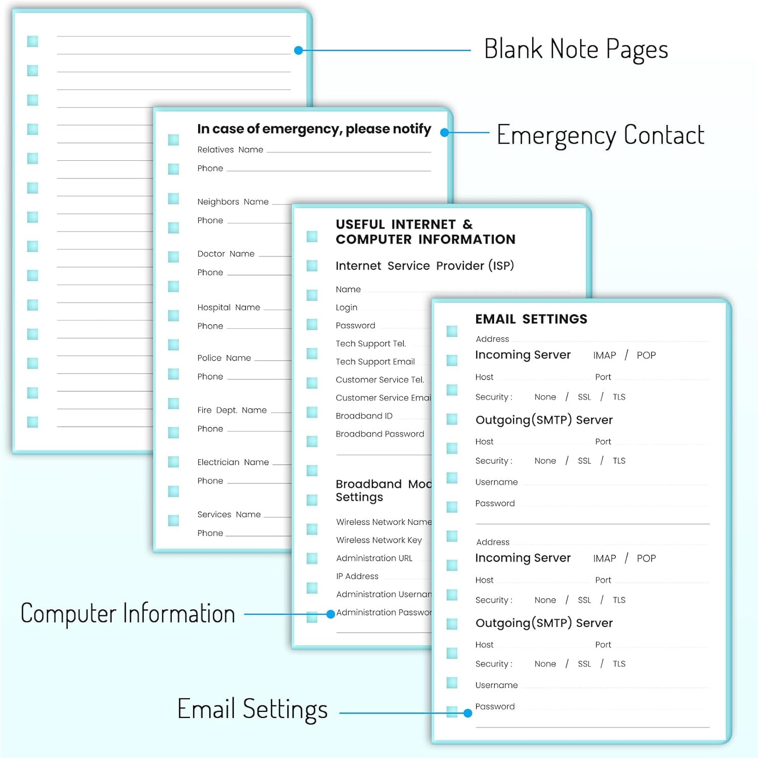 Password Book with Individual Alphabetical Tabs 5.3x7.6 Medium Size Passwo