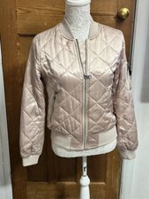 Silky Blush Rose Gold Quilted Jacket Zip Up UK8 Great Condition Topshop Party