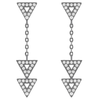 Boucles D'oreilles Pendantes En Argent 925 Rhodié Avec Oxydes De Zirconium - Neuf Avec étiquettes - Pour Femme