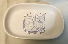 Pfaltzgraff Blue Kitty Cat Trinket Dish Bowl Cross Stitch Pattern Cute!