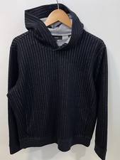 VINCE Hoodie Vertical Striped Black Wool Blend Large