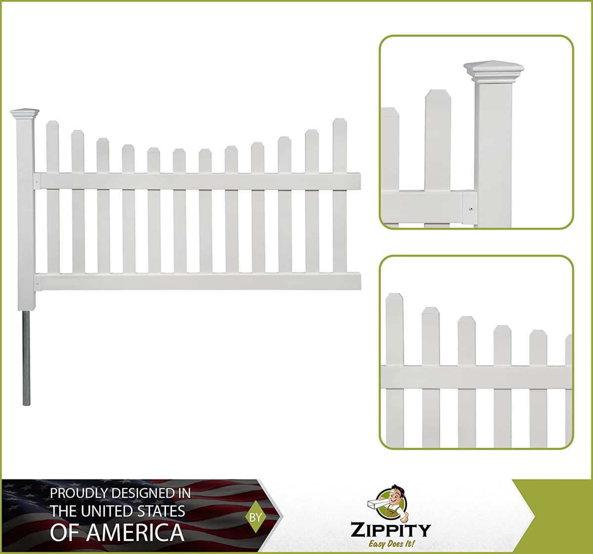 Zippity Outdoor Products ZP19041 No Dig All American Fence, White