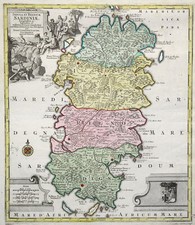 Sardegna Originale Incisione Cartina Geografica Lotter 1762