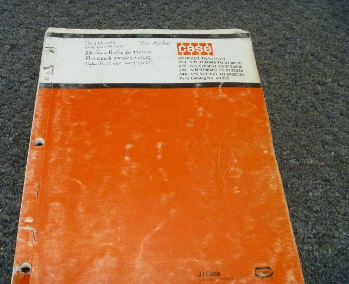 Case 222 Compact Tractor Parts Catalog Manual P/N A1322 S/N 9706651 ...