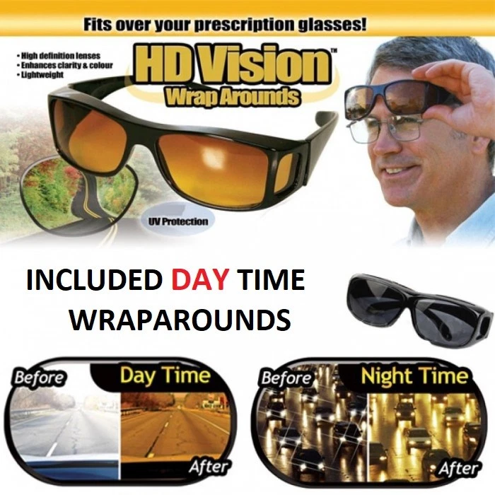 Pair set HD Night Wraparound Sunglasses As Seen TV OVER Glasses | eBay