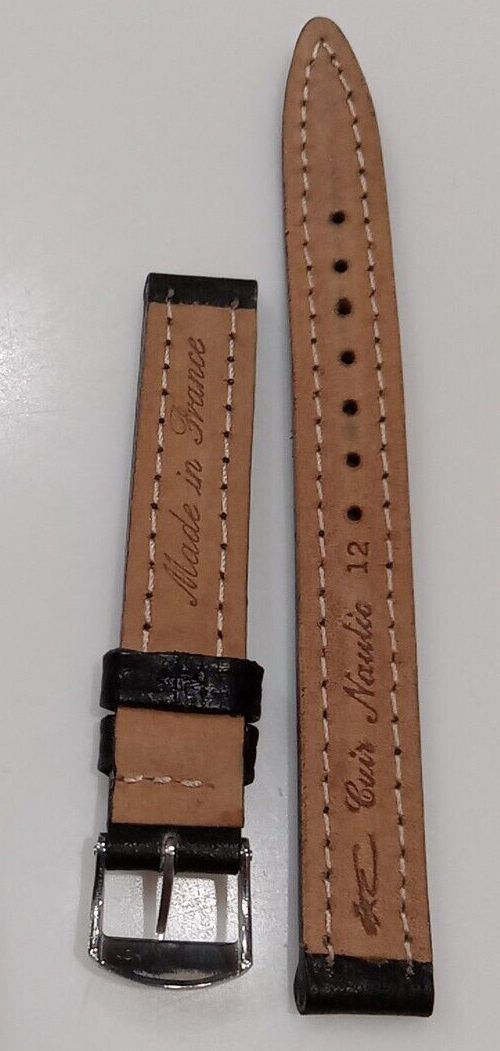 ZRC France Black Padded Calf Water Resistant 12mm Watch Band Silver