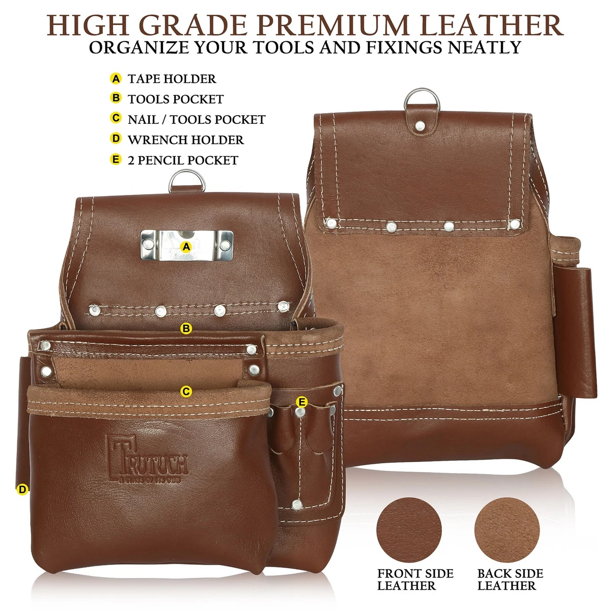 B One - Pro Gauge Leather Tool Belt, Tool Pouch, Tool Bag, Carpenter, Construction, Framers, Handyman