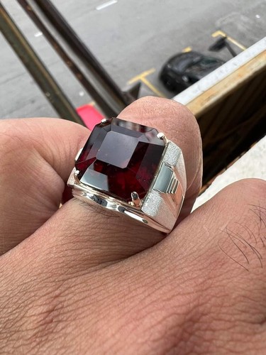 Stunning Natural Garnet Gemstone Solid 18k White Gold Ring for Men's SR3235 - Picture 3 of 8