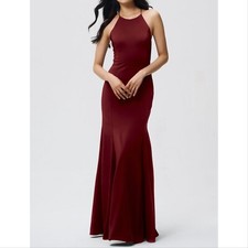 Jenny Yoo Naomi Luxe Crepe Halter Gown, Cranberry, Size 2