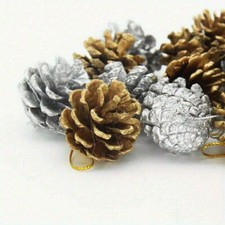 7pcs Holiday Time Mini Pinecone Ornaments Glitter Sparkle Silver Winter Decor