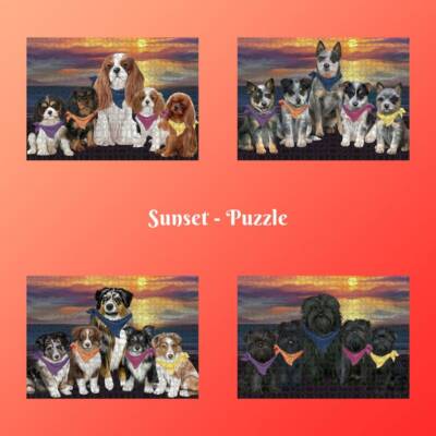 Family Sunset Dog Cat Jigsaw Puzzle  Games for Adults, Pet Photo Lovers Gift